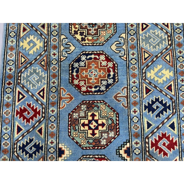 Burgundy Blue and Burgundy Bokhara Wool Runner Rug With Tribal Gul Motifs, 2'11" X 9'7" For Sale - Image 8 of 17
