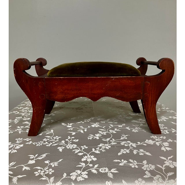 Antique Edwardian Mahogany Footstool With Sage Velvet Cushion For Sale - Image 9 of 18