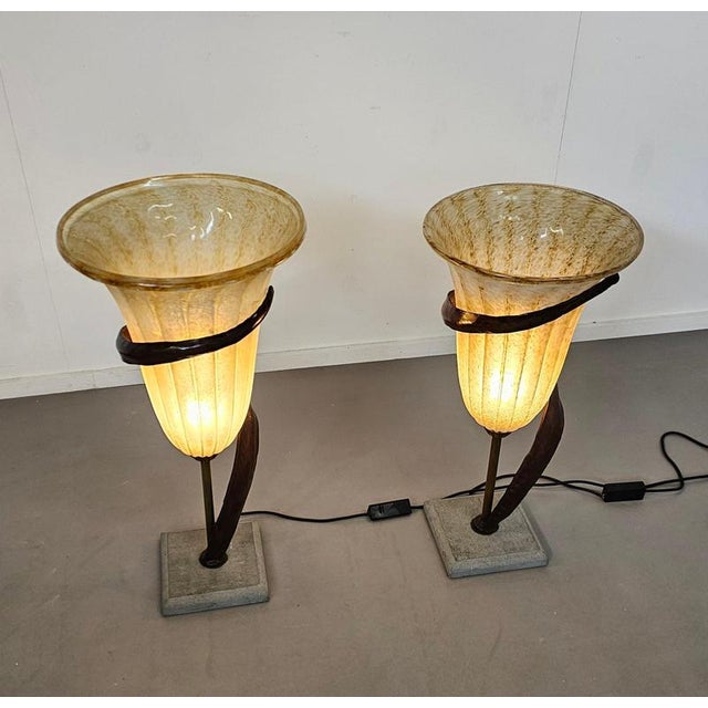 Black Large Jugendstil Floor Lamps with Stone Base and Italian Glass Shade from Roberto Galli, Set of 2 For Sale - Image 8 of 18