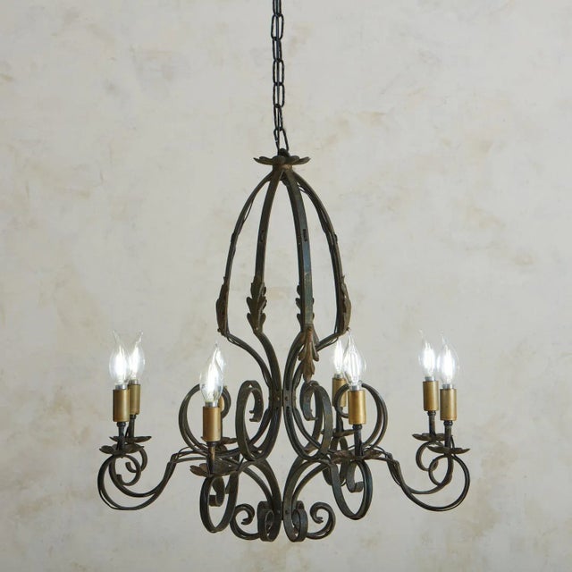 Large + Elegant French Iron Work Chandelier, 1920s For Sale - Image 11 of 11