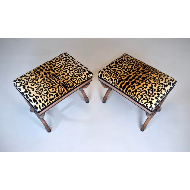 Curule Form Stools / Benches in Leopard Velvet, Circa 1955, Italy For Sale - Image 9 of 13