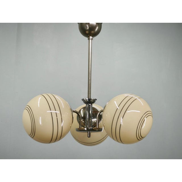 Art Deco Chrome and Cream Glass Chandelier, 1930s For Sale - Image 13 of 14