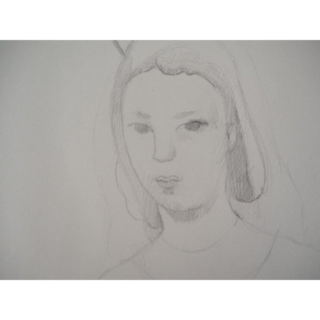 Modern Marie Laurencin, Pensive Young Girl, Original Pencil Drawing For Sale - Image 3 of 6