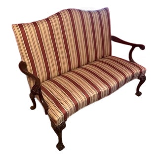 1990s Queen Anne Style Camelback Settee For Sale