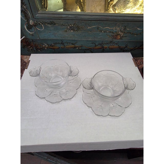 Lalique 1960s Pair of Lalique Honfleur Sherberts and Saucer Plates For Sale - Image 4 of 9