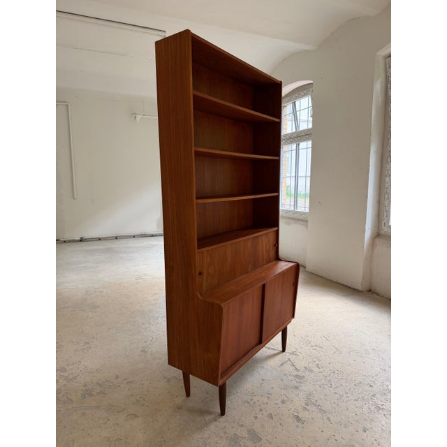 Brown Teak Bookcase with Sliding Doors, Denmark For Sale - Image 8 of 11