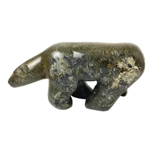 Mid 20th Century Vintage Inuit Canadian Carved Folk Art Stone Carving Sculpture of Polar Bear