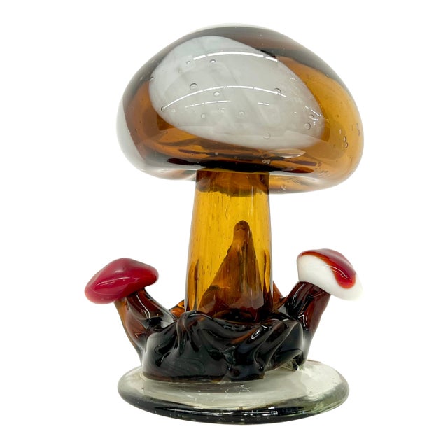 Vintage 1960s Mid Century Hand Blown Mexican Art Glass Mushroom Made in Mexico For Sale