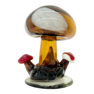 Vintage 1960s Mid Century Hand Blown Mexican Art Glass Mushroom Made in Mexico