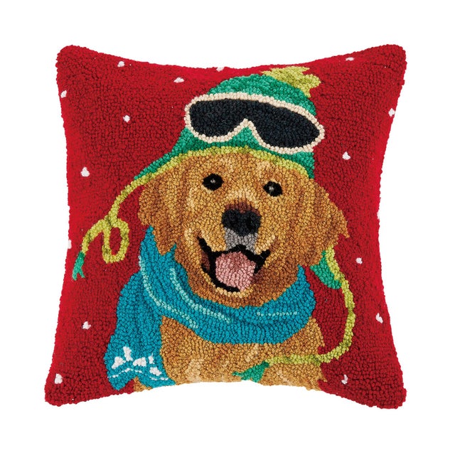 Traditional Holiday Lab with Hat Hook Pillow 16" x 16" For Sale - Image 3 of 3