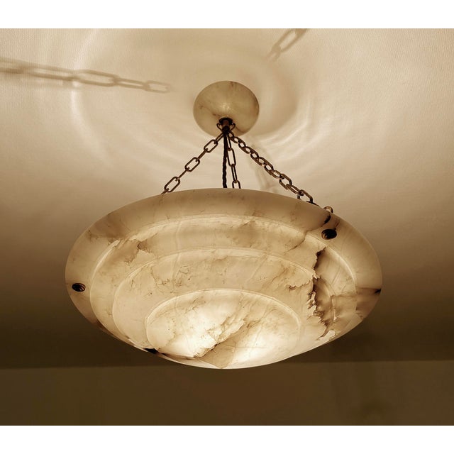 Art Deco French Pendant Light in Alabaster Marble, 1930s For Sale - Image 6 of 18