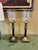 Pair Of Regency Style Brass Hurricane Lamps - Gorgeous neoclassical candlestick hurricanes featuring black columns on...
