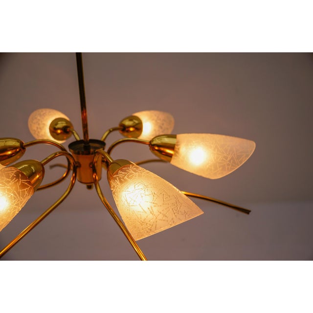 Mid-Century Modern Six-Armed Brass Sputnik Lamp, 1950s For Sale - Image 11 of 13