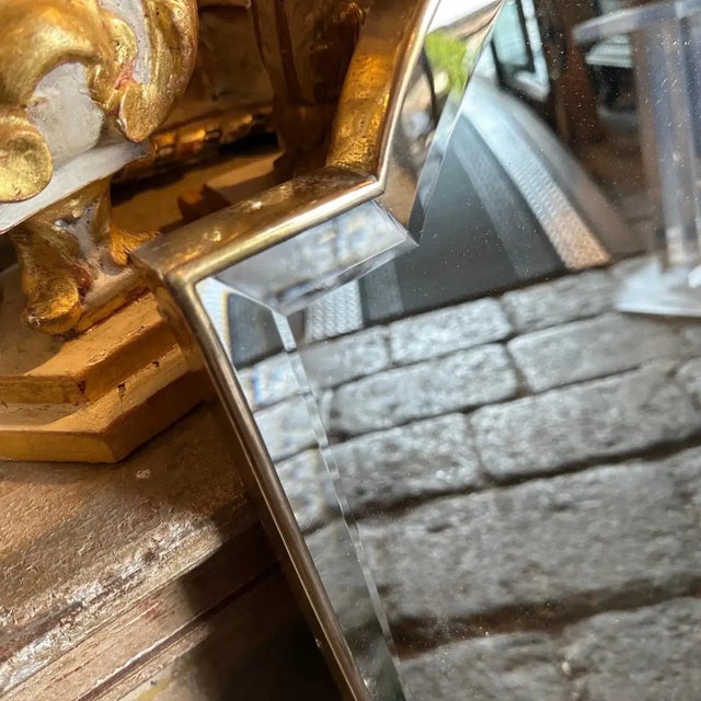 Brass 1950s Gio Ponti Style Mid-Century Modern Brass Italian Wall Mirror For Sale - Image 8 of 15