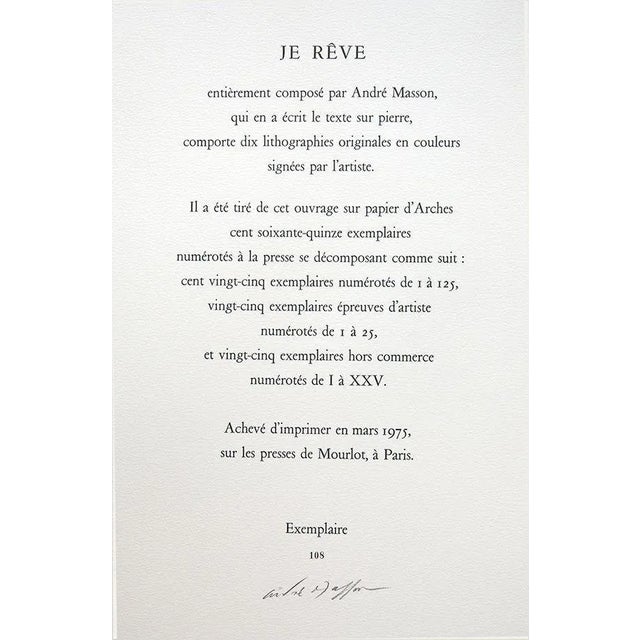 1970s Andre Masson Lithograph Hand Signed Limited No. 108 Original W/Archival Frame For Sale - Image 5 of 6