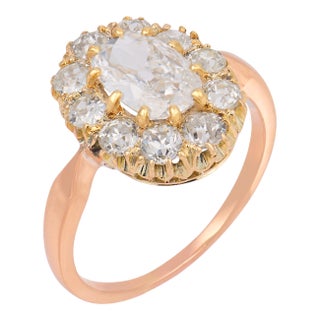 Early 20th Century Edwardian Gia 1.00 Carat Cushion Cut Diamond Cluster 14k Gold Engagement Ring, Size 6.75 For Sale