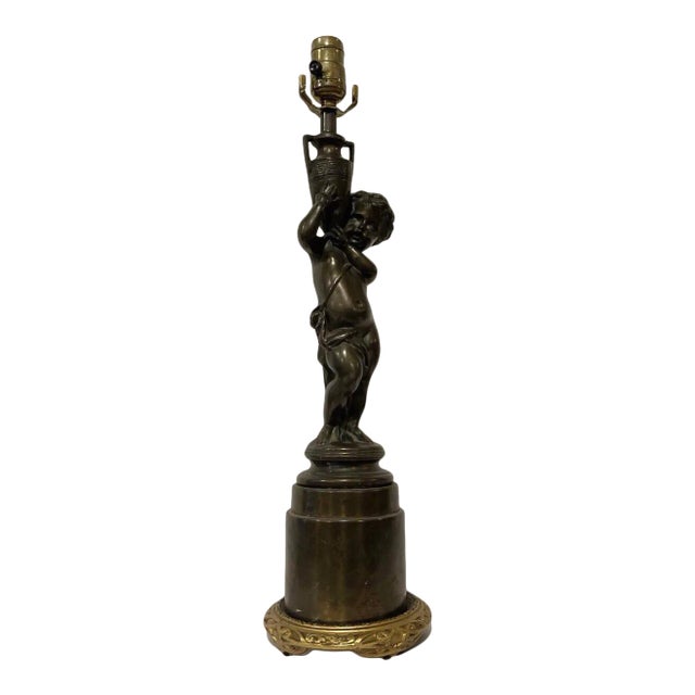 Early 20th Century Louis XV Rococo French Bronze Cherub Lamp For Sale