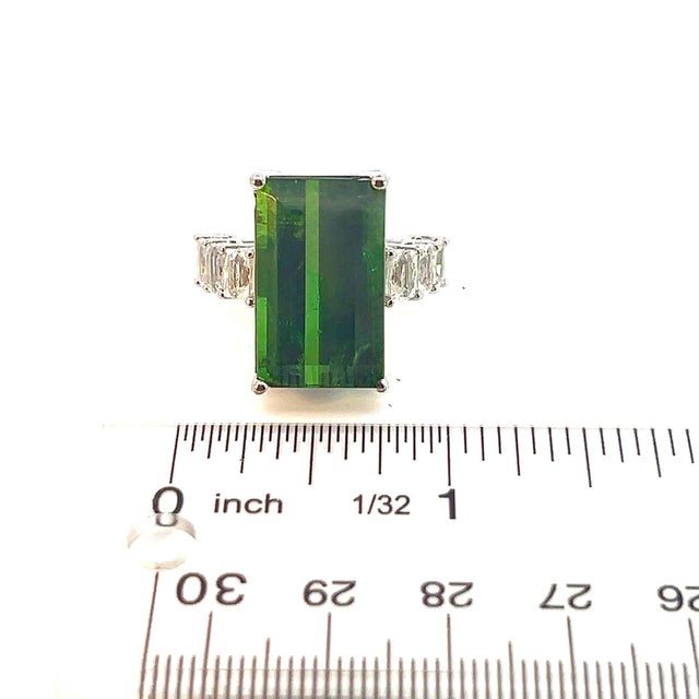 Natural Tourmaline White Sapphire Ring 6.75 14k WG 21.03 TCW Certified For Sale - Image 15 of 18