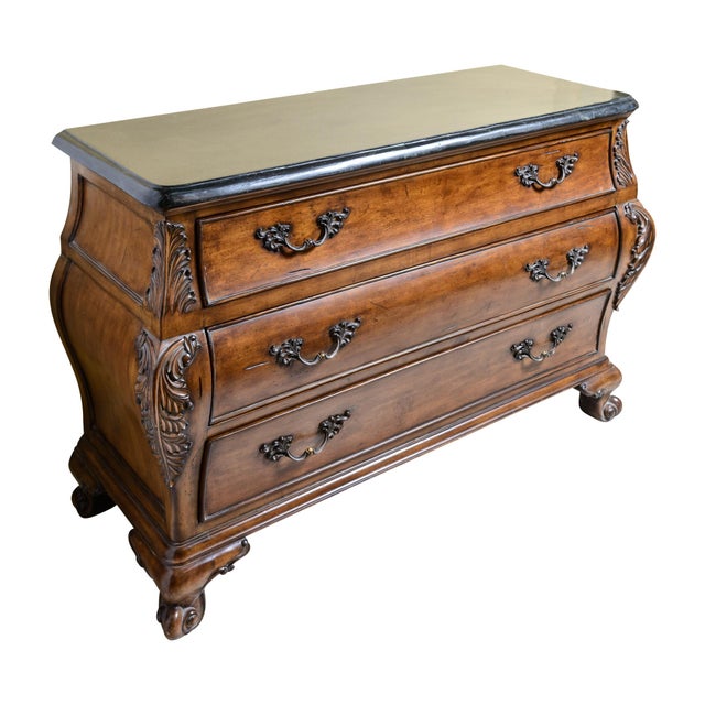 Brown 1990s Simulated Black Marble Top Chests-Three Drawer Bombe Style-Pair For Sale - Image 8 of 11