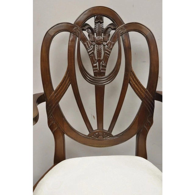 Hepplewhite Late 20th Century Hepplewhite Prince of Wales Plume Carved Shield Back Mahogany Dining Arm Chair For Sale - Image 3 of 11