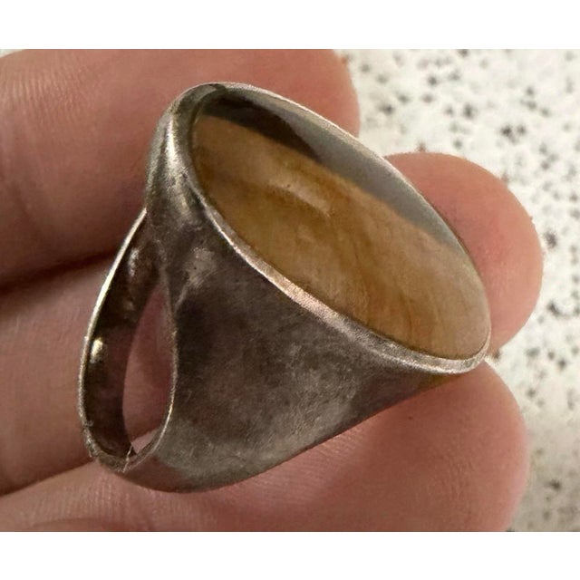 Vintage Sterling Silver Size 10 Ring With Genuine Tigereye Stone Signed For Sale - Image 4 of 7