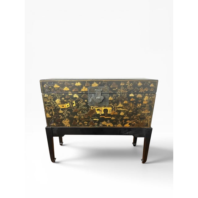 Early 20th Century Chinese Chinoiserie Lacquered Chest on Stand With Certificate of Antiquity For Sale - Image 11 of 14