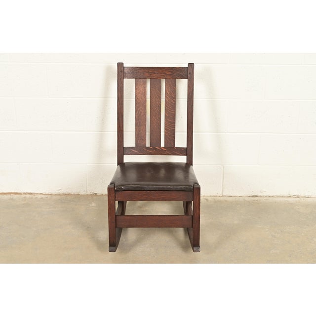 Mission L. & J. G. Stickley Antique Mission Oak Arts & Crafts Rocking Chair, Circa 1910 For Sale - Image 3 of 12