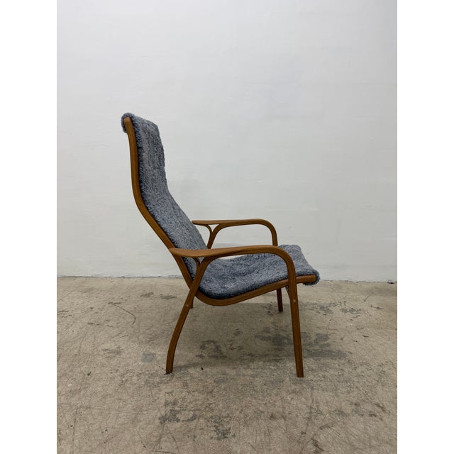 Yngve Ekström Lamino Teak Wood Frame Armchair With Sheepskin Fabric for Swedese For Sale - Image 4 of 16
