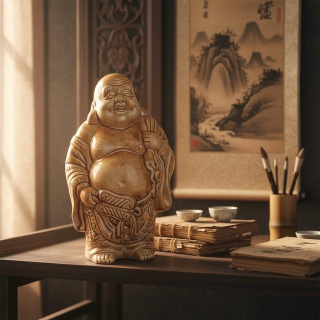 Vintage Studio Pottery Hotei Buddha Statue-Signed JK-Large-Figure-Meditation-Zen For Sale - Image 6 of 11