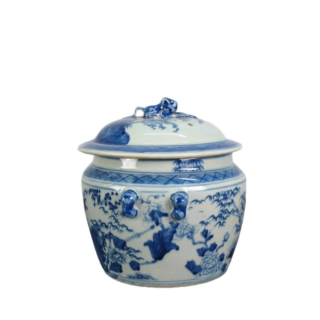 Pair Blue & White Jar With Lid For Sale - Image 4 of 10