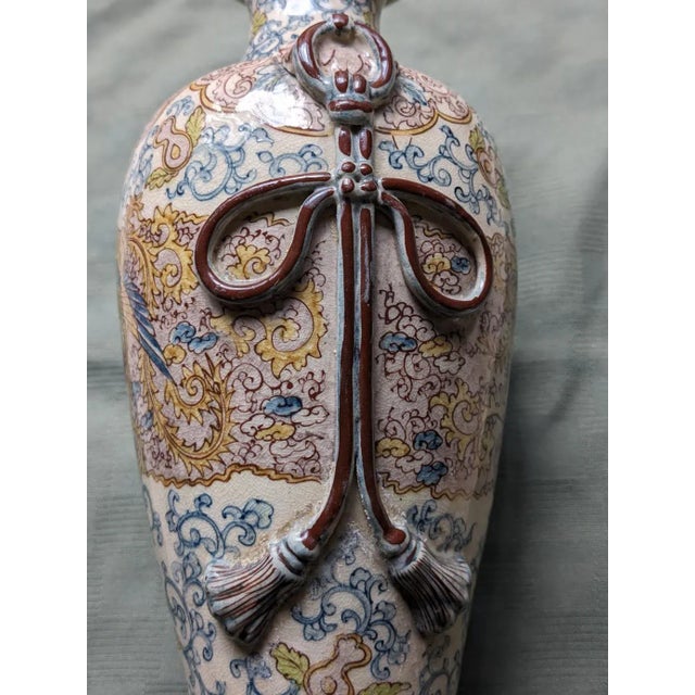 Antique Japanese Painted and Enameled Vase With Mark, Decorated With Phoenix Birds For Sale - Image 4 of 8