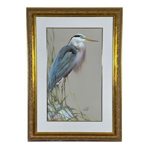 Late 20th Century Art LaMay Signed Limited Edition Bay Blue Heron Gold Gilt Framed Giclee