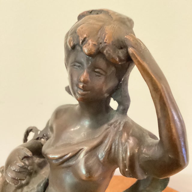 Early 20th Century Antique Victorian Period Italian Bronze Sculpture of a Walking Girl W/Fruit Basket Circa 1900 For Sale - Image 5 of 12