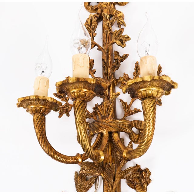 Antique French Louis Revival 3-Branch Ormolu Wall Lights, 1920s, Set of 2 For Sale - Image 6 of 12