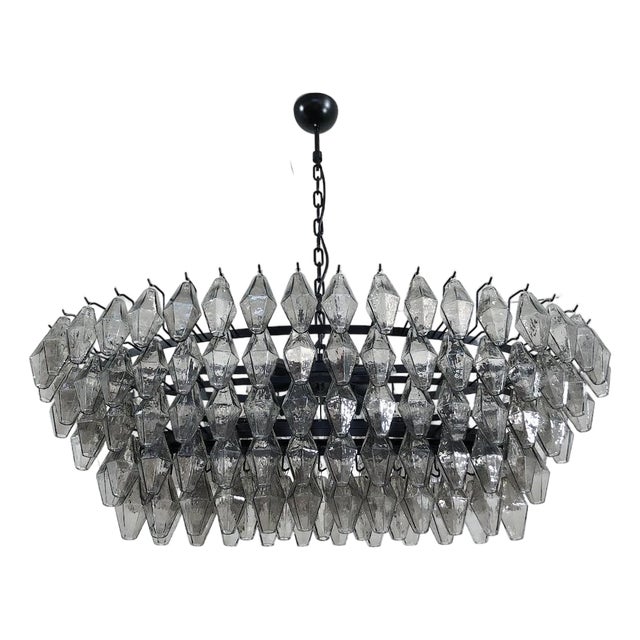 21st Oval Smoky Murano Poliedri Chandelier by Fabio LTD For Sale