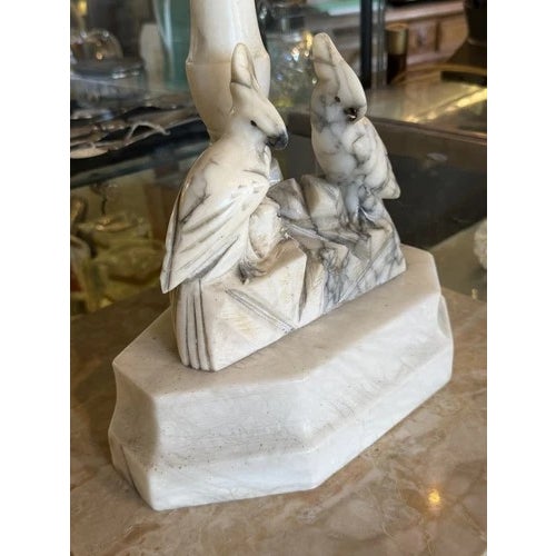 Late 19th Century Victorian Hand Carved Alabaster Table Lamb With Bird Motif For Sale In Minneapolis - Image 6 of 12
