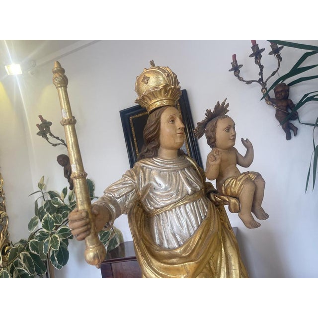 Baroque Wooden Figure of Madonna and Child For Sale - Image 5 of 18