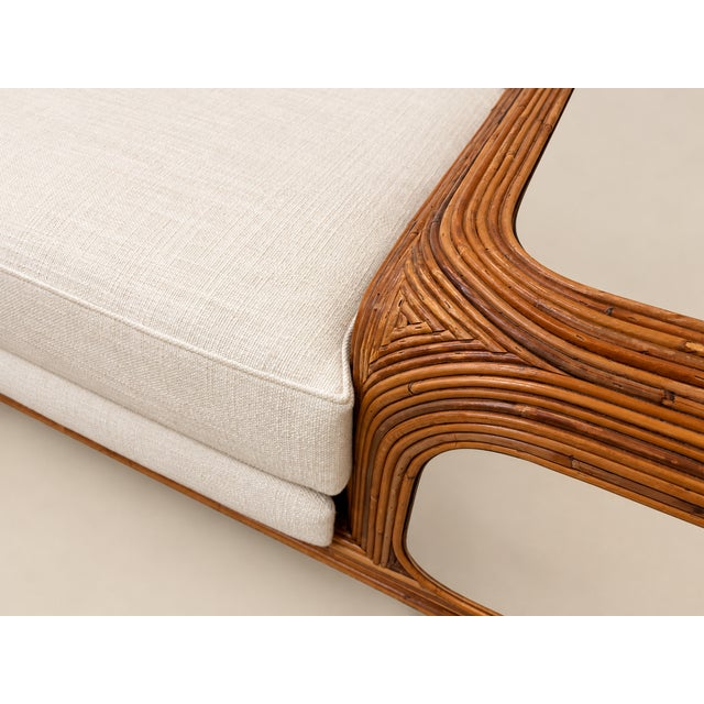 Mid-Century Modern 1970s Large Designer Sofa With Floating Side Tables, Split Pencil Reed For Sale - Image 3 of 13