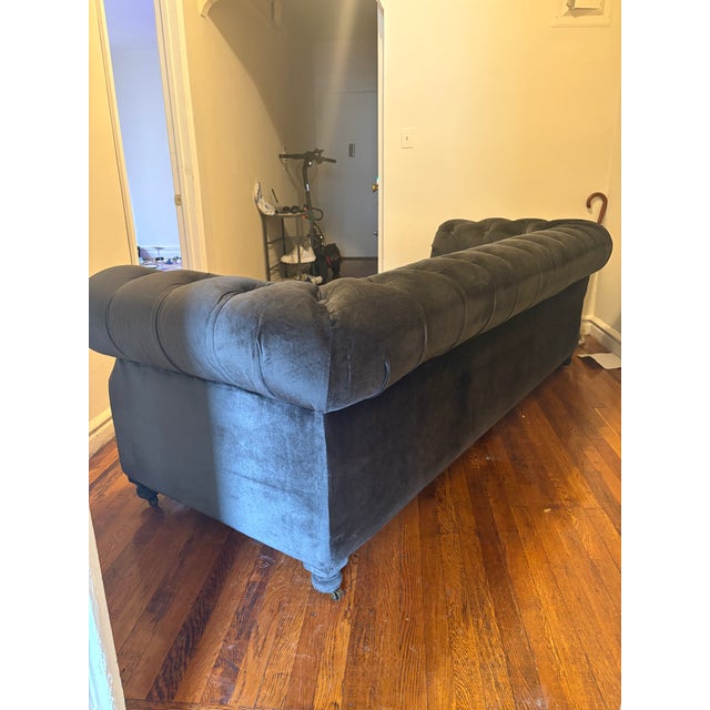 Textile Black Velvet Timothy Oulton Serpentine Chesterfield, 3 Seater, Sculptural Designer Sofa For Sale - Image 7 of 11