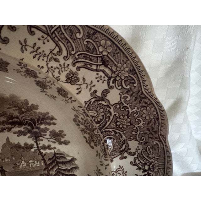 Antique Brown Transferware Shallow Bowl For Sale In Lexington, KY - Image 6 of 12