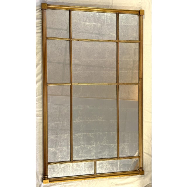 Traditional Vintage Bernhardt Large Paneled Gold Painted Wood Frame and Silver Leaf Mirror For Sale - Image 3 of 16