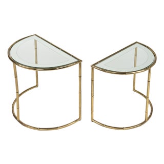 Mid-Century Modern Brass and Glass Nesting Tables, 1970s, Set of 2 For Sale