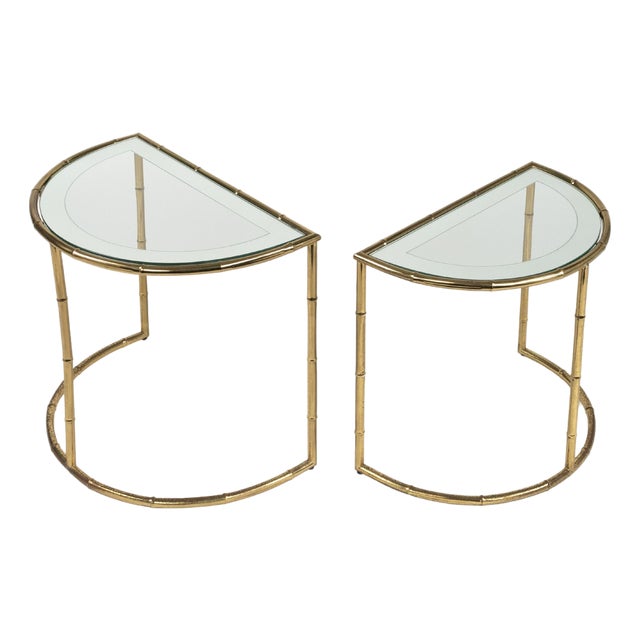 Mid-Century Modern Brass and Glass Nesting Tables, 1970s, Set of 2 For Sale