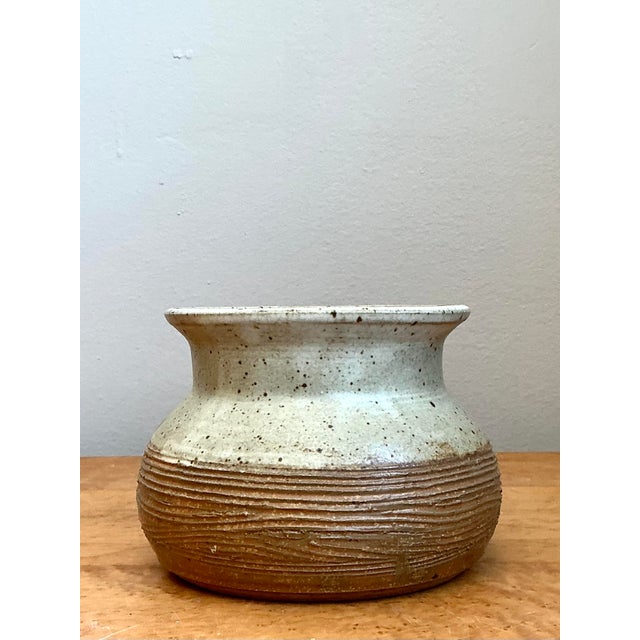Vintage Original Studio Pottery Scored Vase For Sale - Image 4 of 12