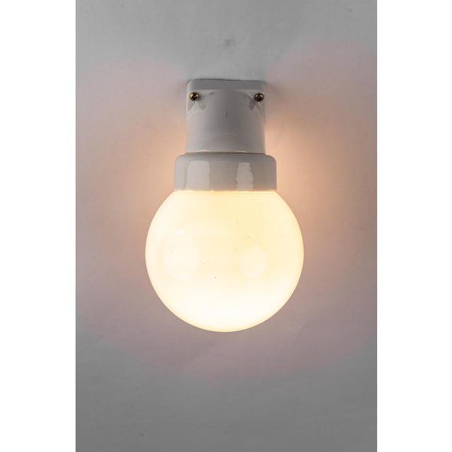 Bauhaus Porcelain Wall Lamp with Opal Glass Shade, Germany, Austria, 1920s For Sale - Image 11 of 15