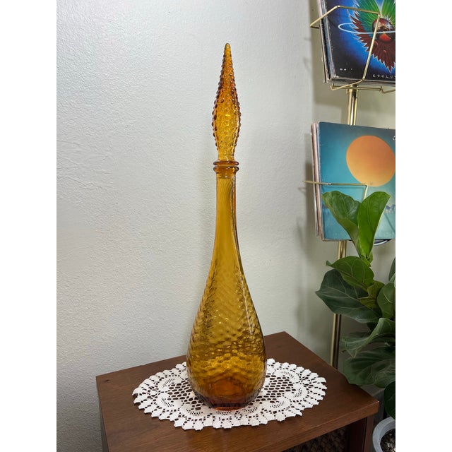 Vintage Mid Century Amber Glass Waffle Empoli Genie Decanter, Made in Italy For Sale In Sacramento - Image 6 of 7