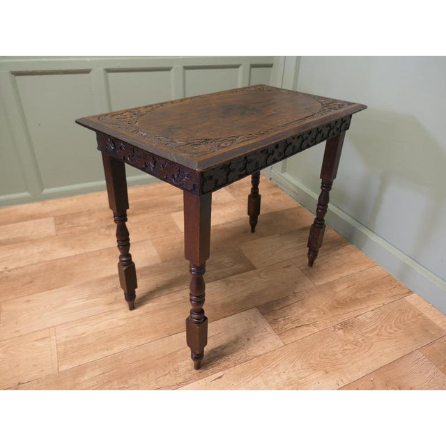 Elm Side Table with Celtic Carvings For Sale - Image 3 of 8