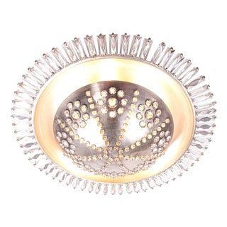 Large French Art Deco Crystal Sunburst Flush Mount Chandelier, 1940s For Sale