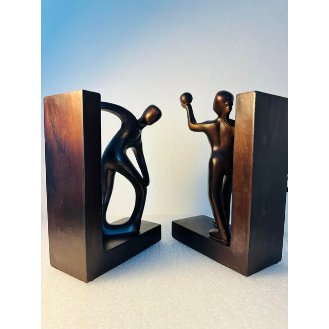 Modern Abstract Figural Bookends – Sculptural Human Forms, Dark Bronze Tone (Pair) For Sale In Los Angeles - Image 6 of 10