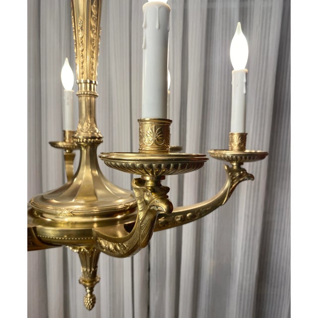 Early 20th Century Large French Art Deco Bronze d'Ore Chandelier Attributed to Sue Et Mare, Parisian For Sale - Image 5 of 15